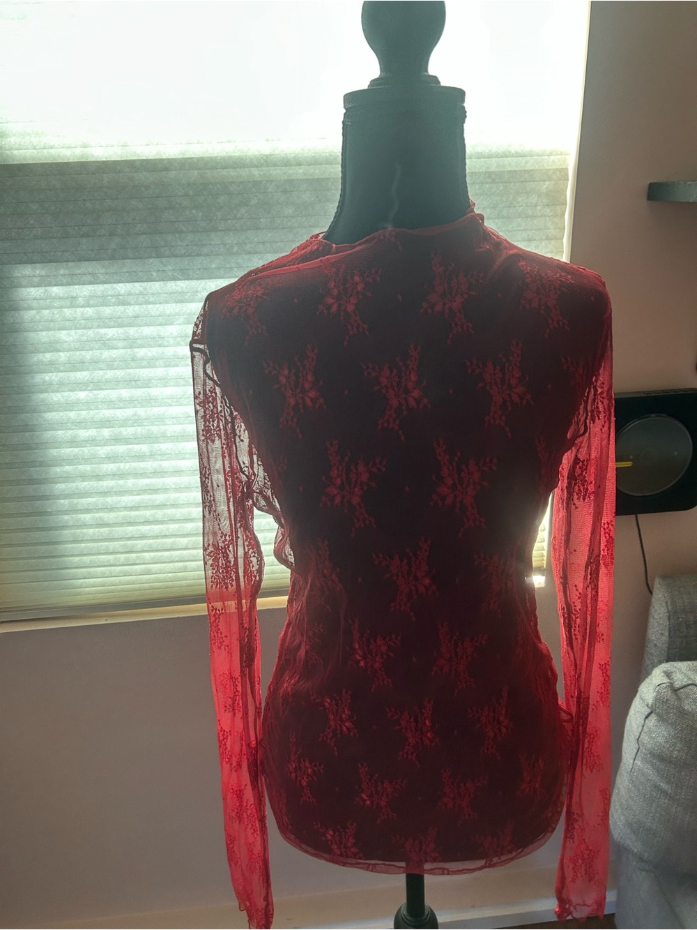 Red Lace Long Sleeve Top